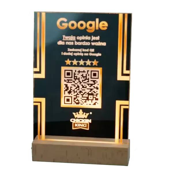 CHICKEN KING LED stojánek na Google recenze s QR